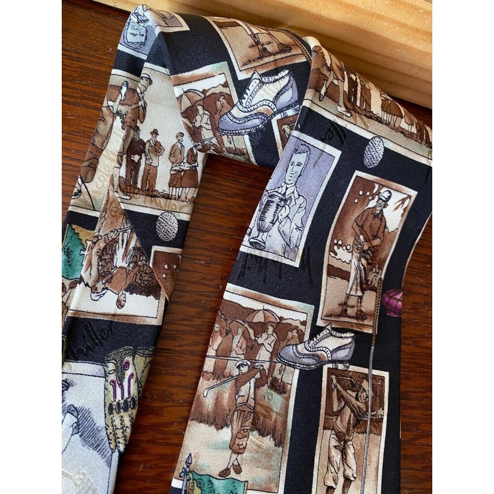 Nicole‎ Miller Men's Black & Brown Photographs  Golf 1995 Printed Silk Necktie